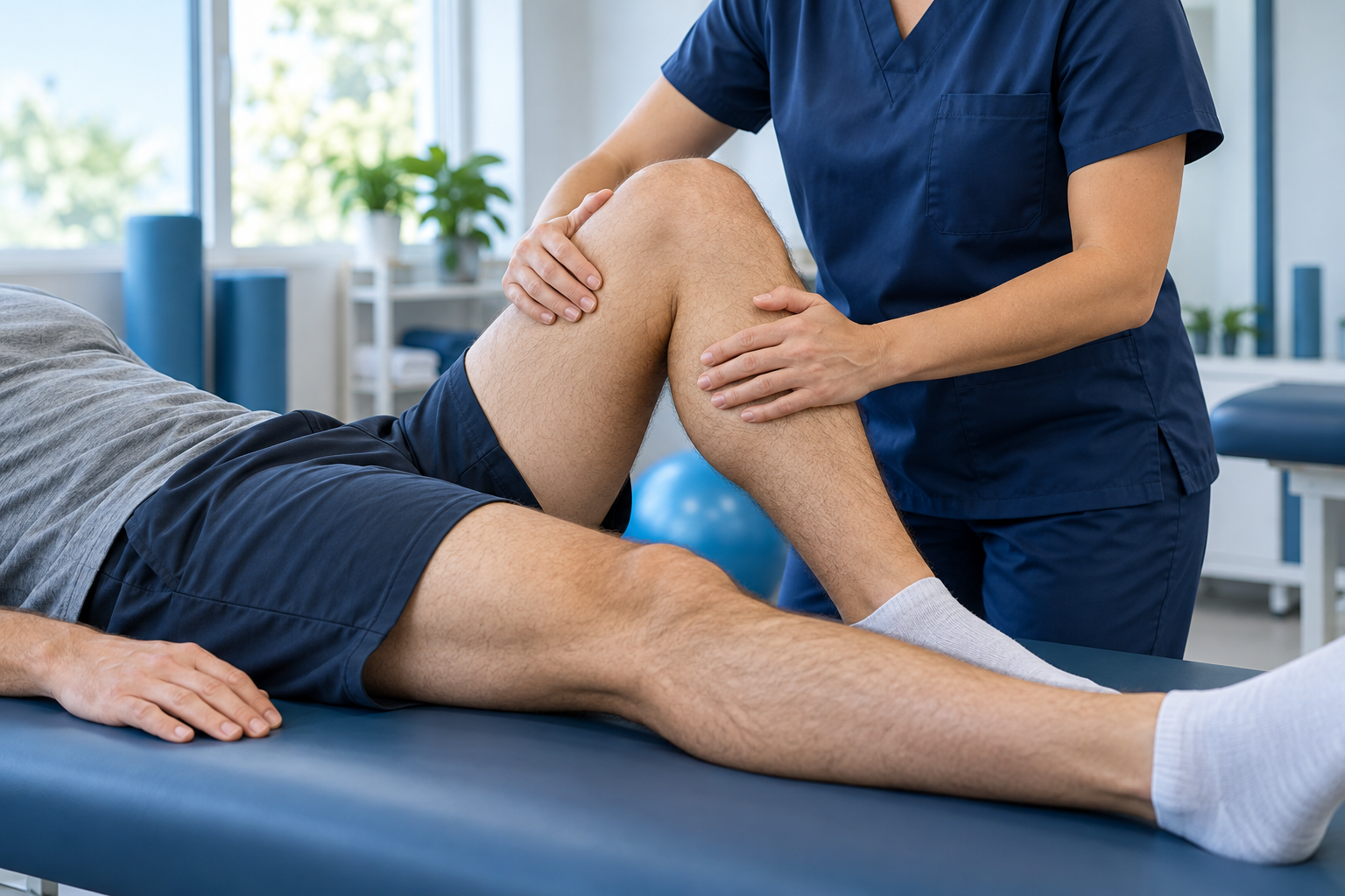 Imagen ilustrativa de una valoración de movilidad de rodilla durante rehabilitación